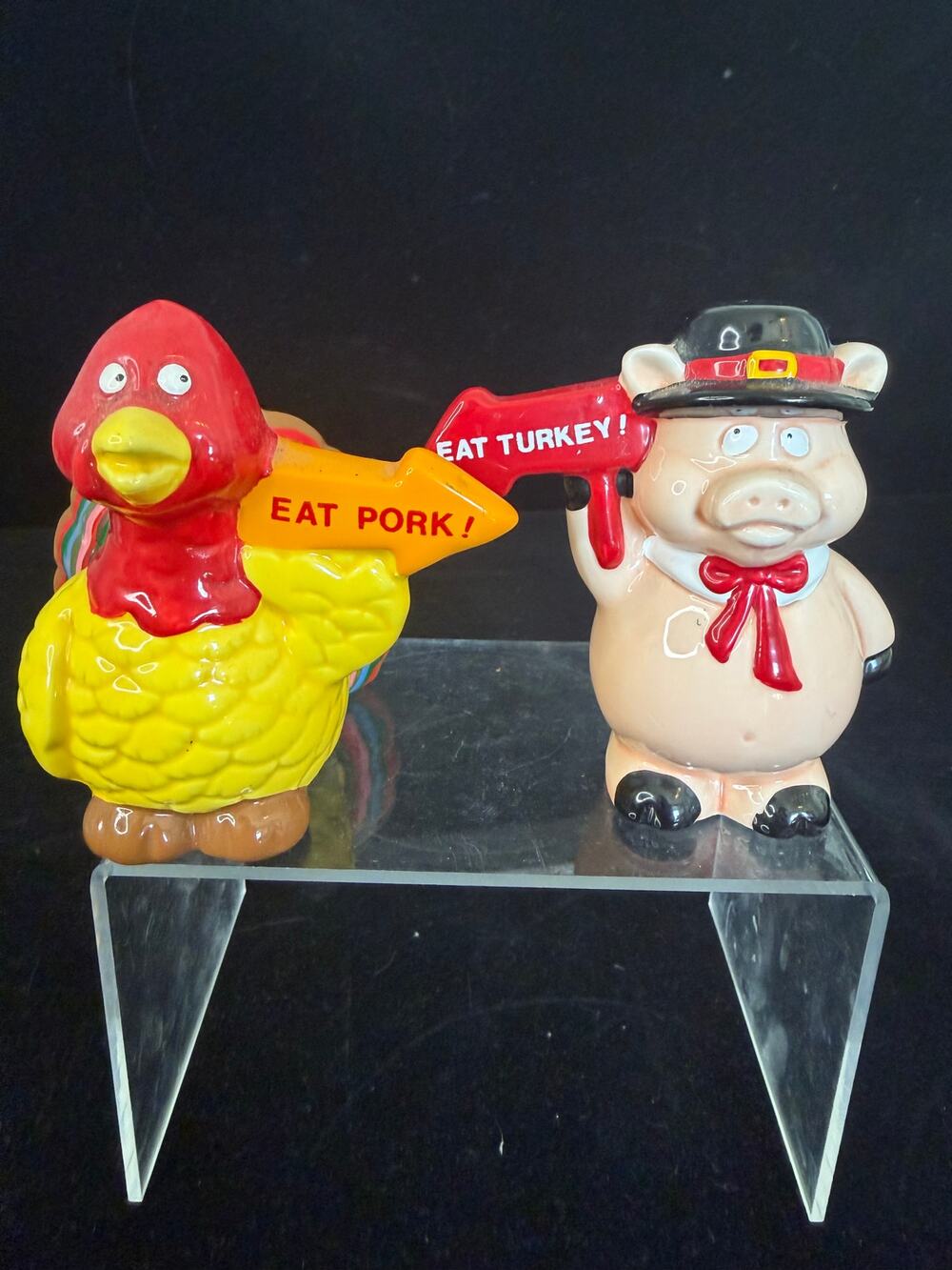 Russ Thanksgiving Turkey Pig Salt & Pepper Shakers Eat Pork Eat Turkey 15588